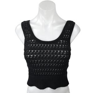 Old Navy Women's Black Crochet Knit Sleeveless Tank Crop Sweater Vest Top Sz XS
